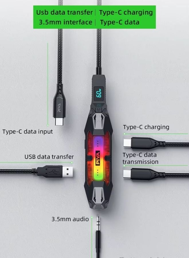 بيفا وصلة ادابتر كرت صوت الألعاب Piva (4 في 1) - محول Type-C مزدوج مع منفذ 3.5mm وشحن سريع 60W - Image 2